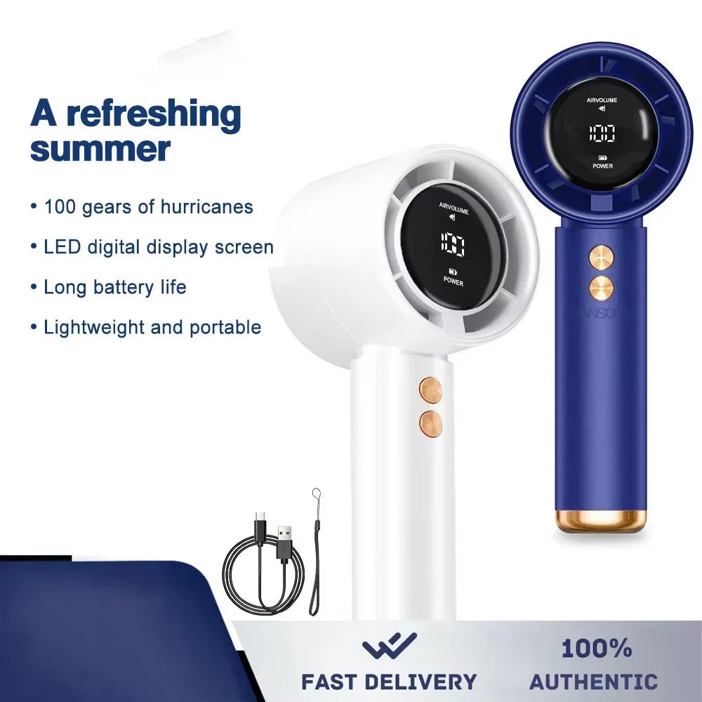 10000Mah High Speed Portable Turbo Fan Cooler Fan 100-Speed Adjustment High-Speed Fan Handheld Fan Mini Fan Adjustment Portable